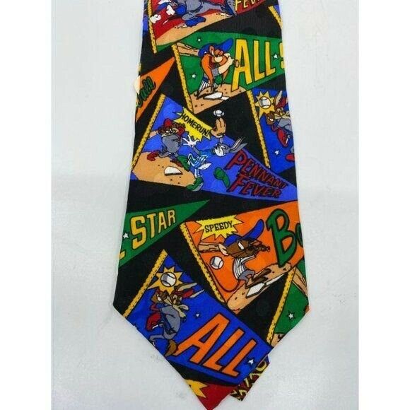 NWOT Looney Tunes Neck Tie Black Green Blue Silk