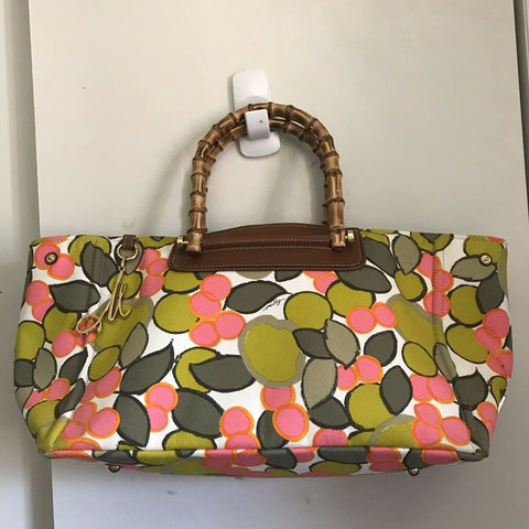 MILLY XL Printed Canvas Tote With Bamboo Handle