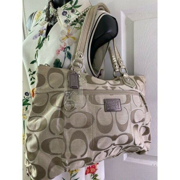 COACH Large Tan Jacquard Fabric Tote Bag