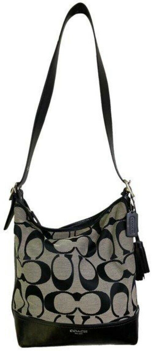 coach beige black jacquard fabric cross body bag