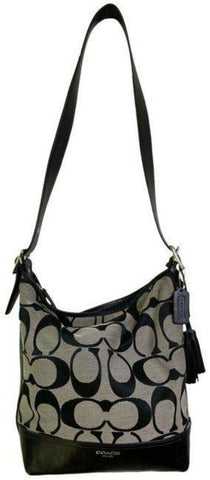 coach beige black jacquard fabric cross body bag