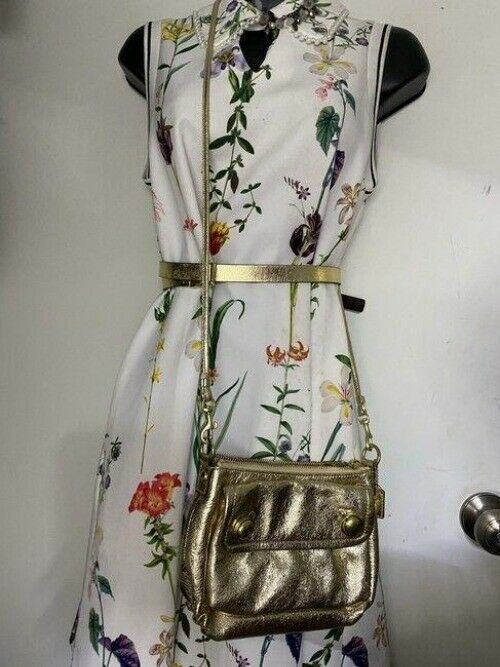 coach small gold leather cross body bag