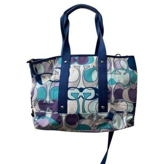 COACH Large Blue White Purple Jacquard Fabric Tote Bag