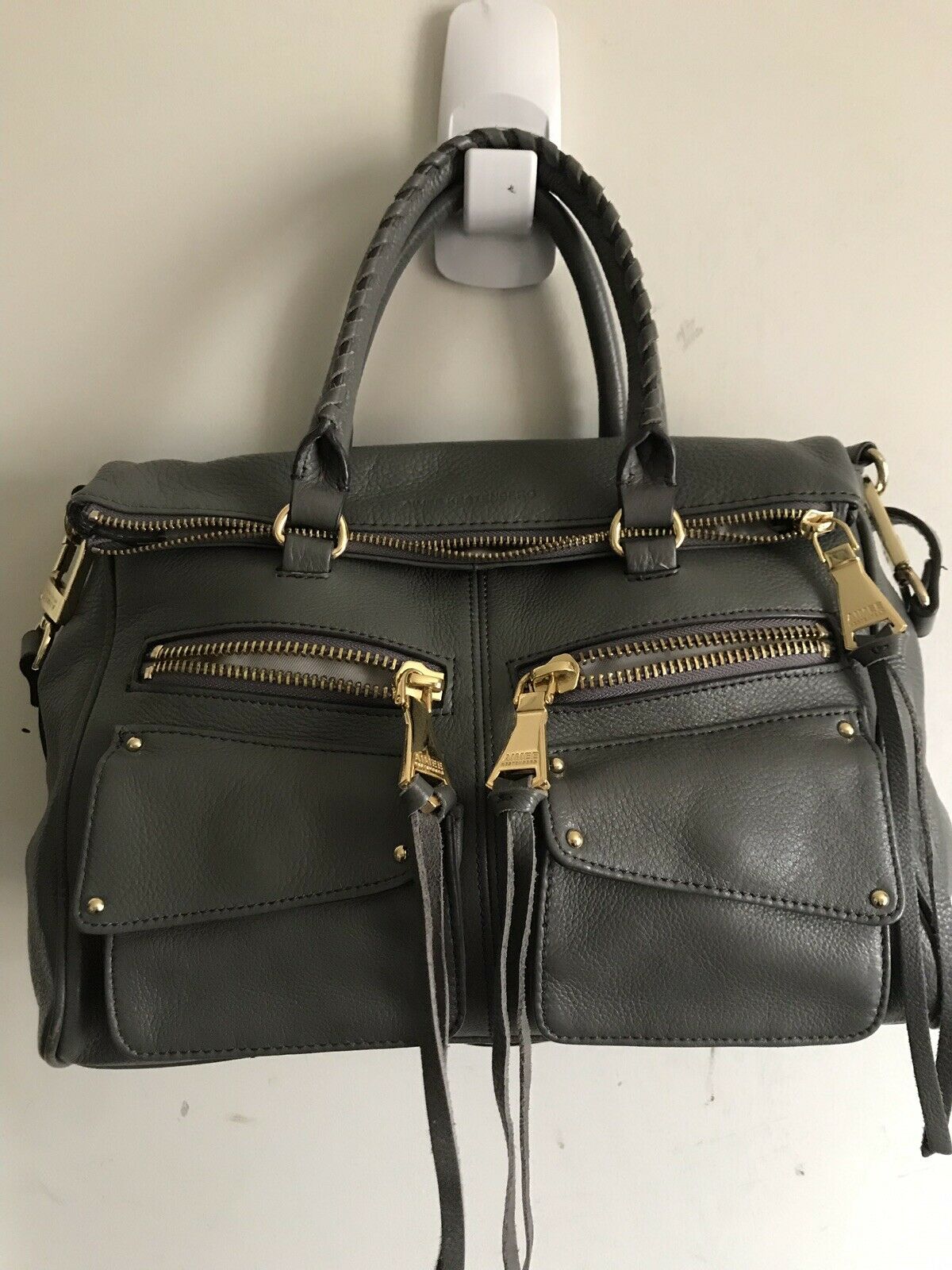 Aimee Kestenberg Medium Slate Leather Handbag With Gold Accents