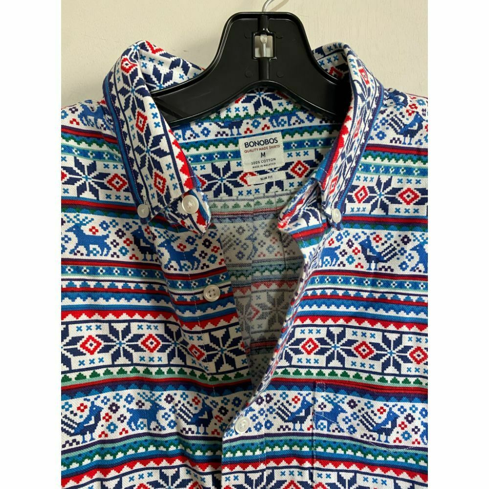 BONOBOS Blue White Red Printed Long Sleeve Button Down Shirt Size M