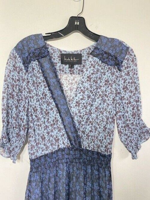 nicole miller blue brown new msrp long formal dress