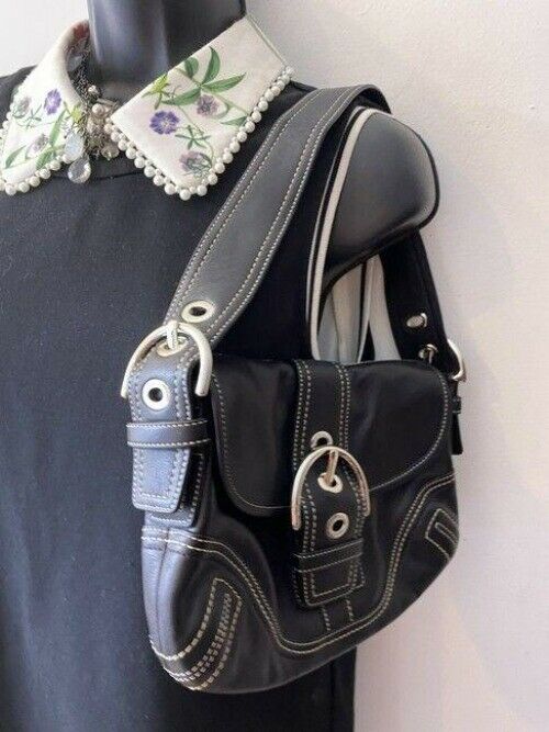 coach small handbag black leather tote