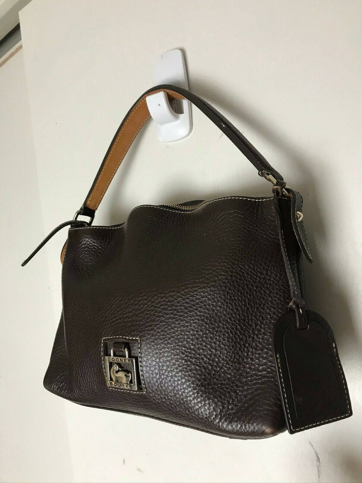 Dooney & Bourkek Brown Medium Leather Canvas Tote