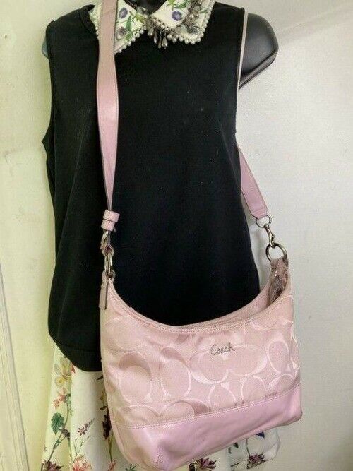 coach large pink jacquard fabric cross body bag