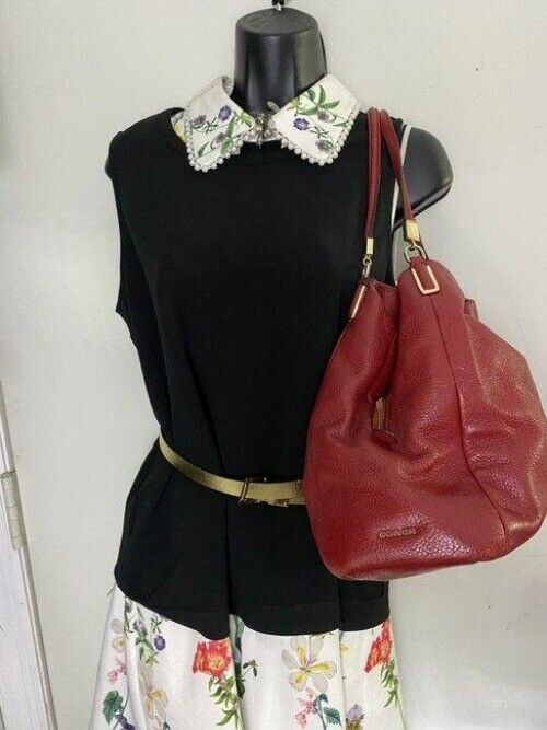 coach large red leather shoulder bag