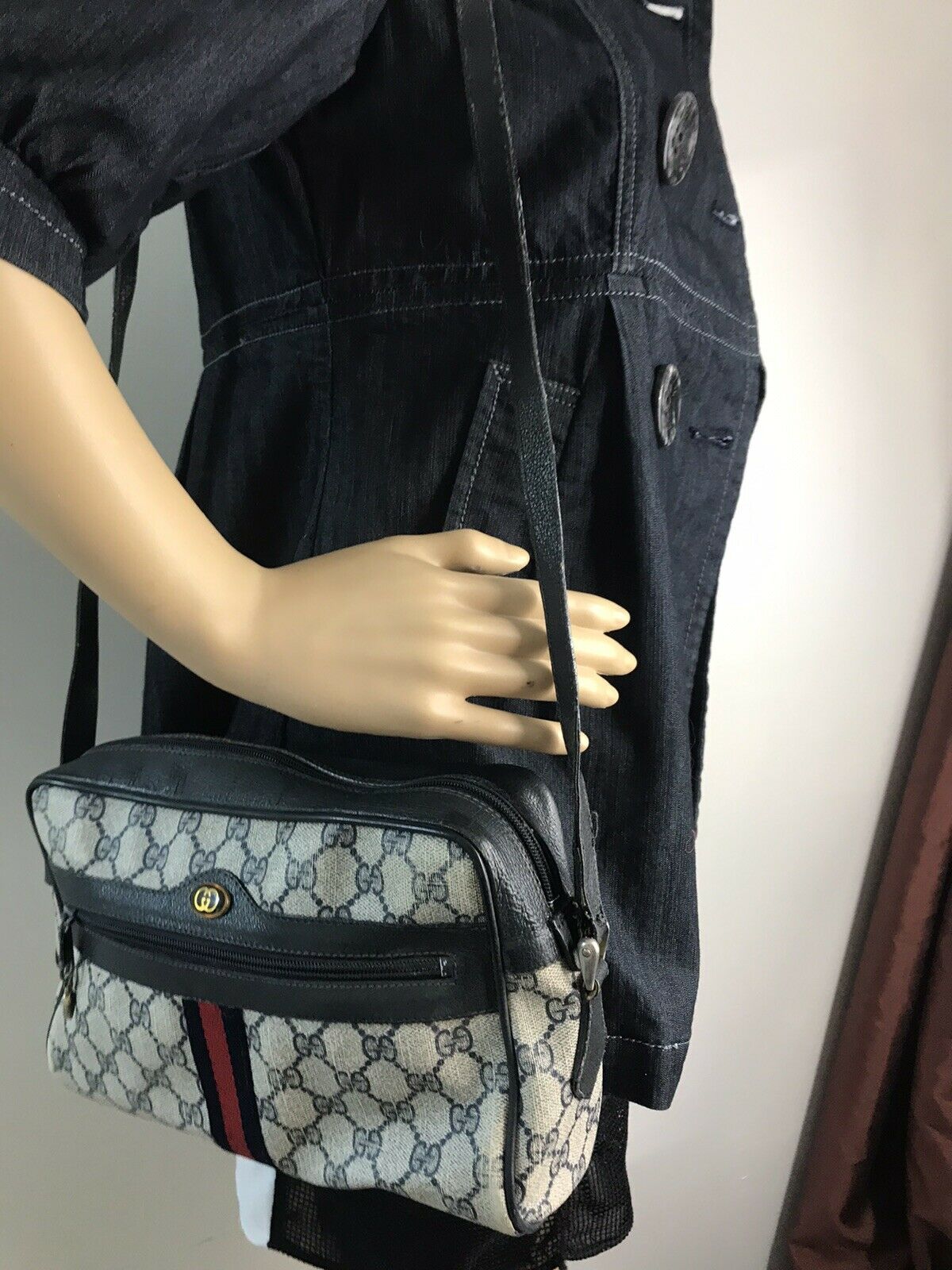 GUCCI Vintage Navy  Shoulder Bag All Over Signature