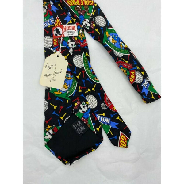 MICKEY MOUSE Disney Neck Tie Black Green Red Hand Made 100% Silk