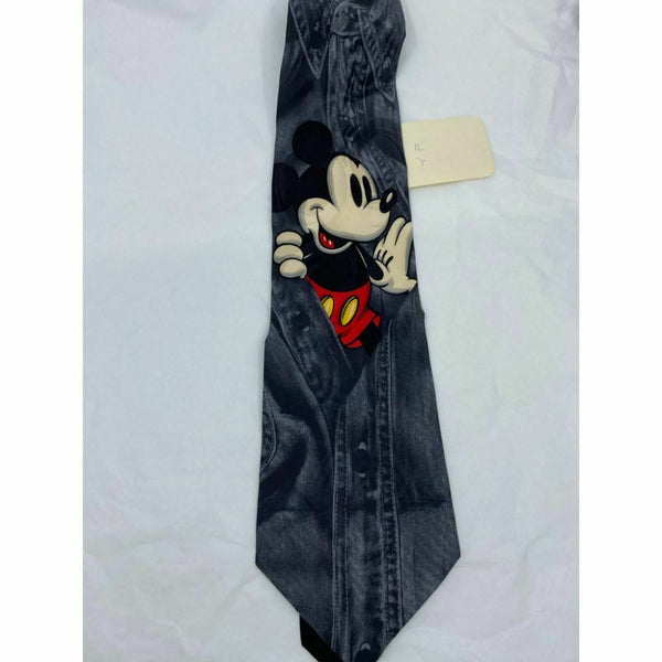 New! MICKEY MOUSE Disney Neck Tie Gray White 100% Silk Handmade