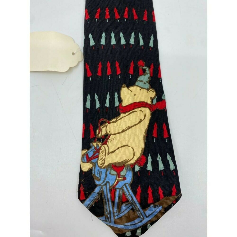 New! Winnie The Pooh Black Red Blue Christmas Theme Neck Tie Msrp 35