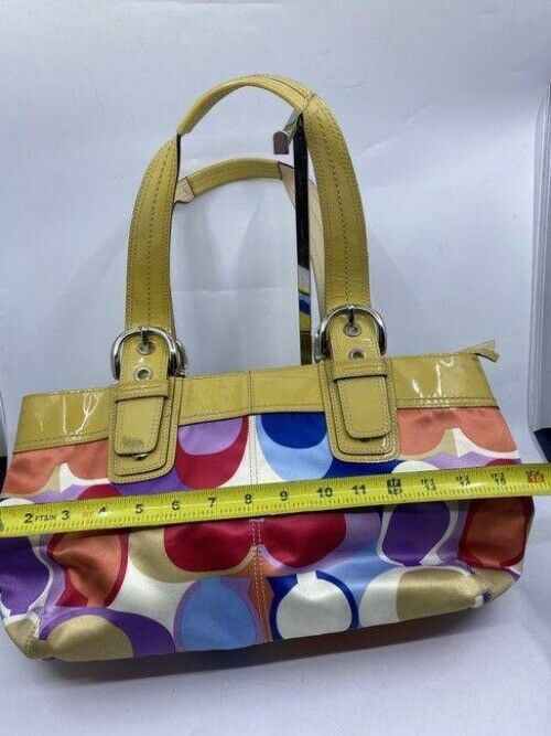 coach bag purple blue red fabric tote
