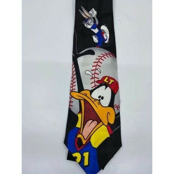 NWOT Looney Tunes Neck Tie Baseball Game Black