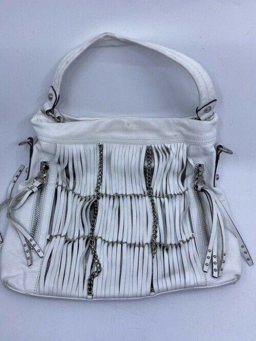 b makowsky zipper front large white leather shoulder bag