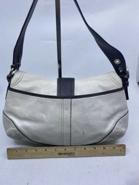 coach medium bag handbag white black leather shoulder bag