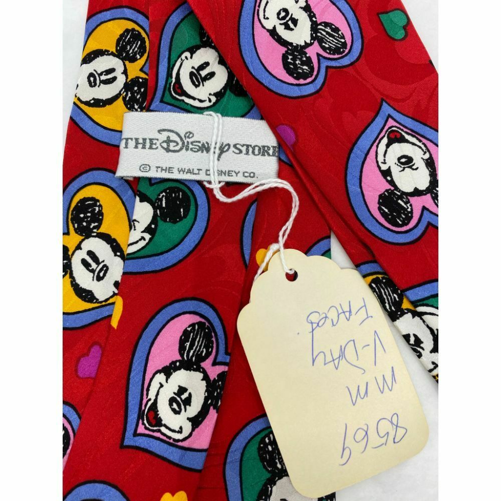 New! MICKEY MOUSE Disney Neck Tie Red Multicolor 100% Silk Handmade