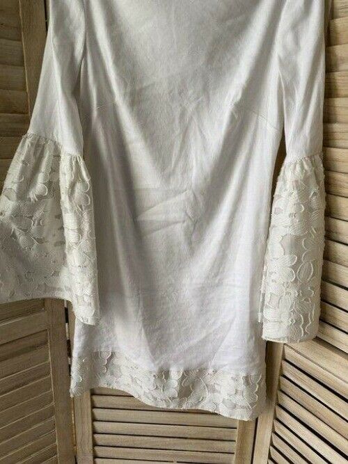 nicole miller white linen bell sleeves short casual dress