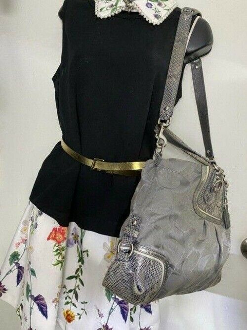 coach large snakeskin gray fabric shoulder bag