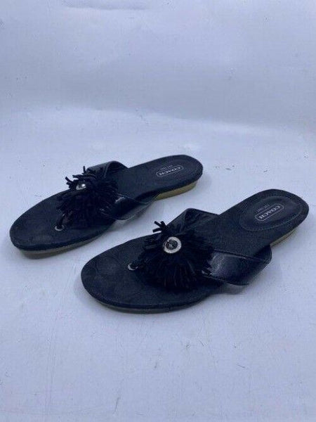 Coach Black Poppy Tassle Poof Gel Sandals Size Us