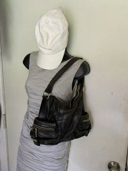 Michael Kors Side Zippers Blkack Leather Shoulder Bag