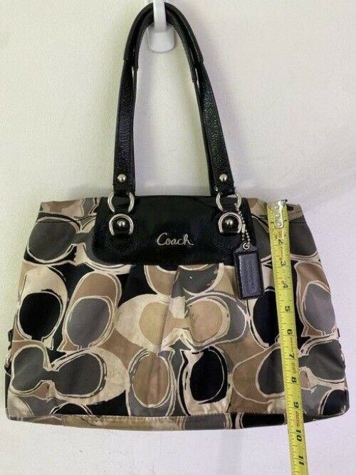 coach tan black fabric tote