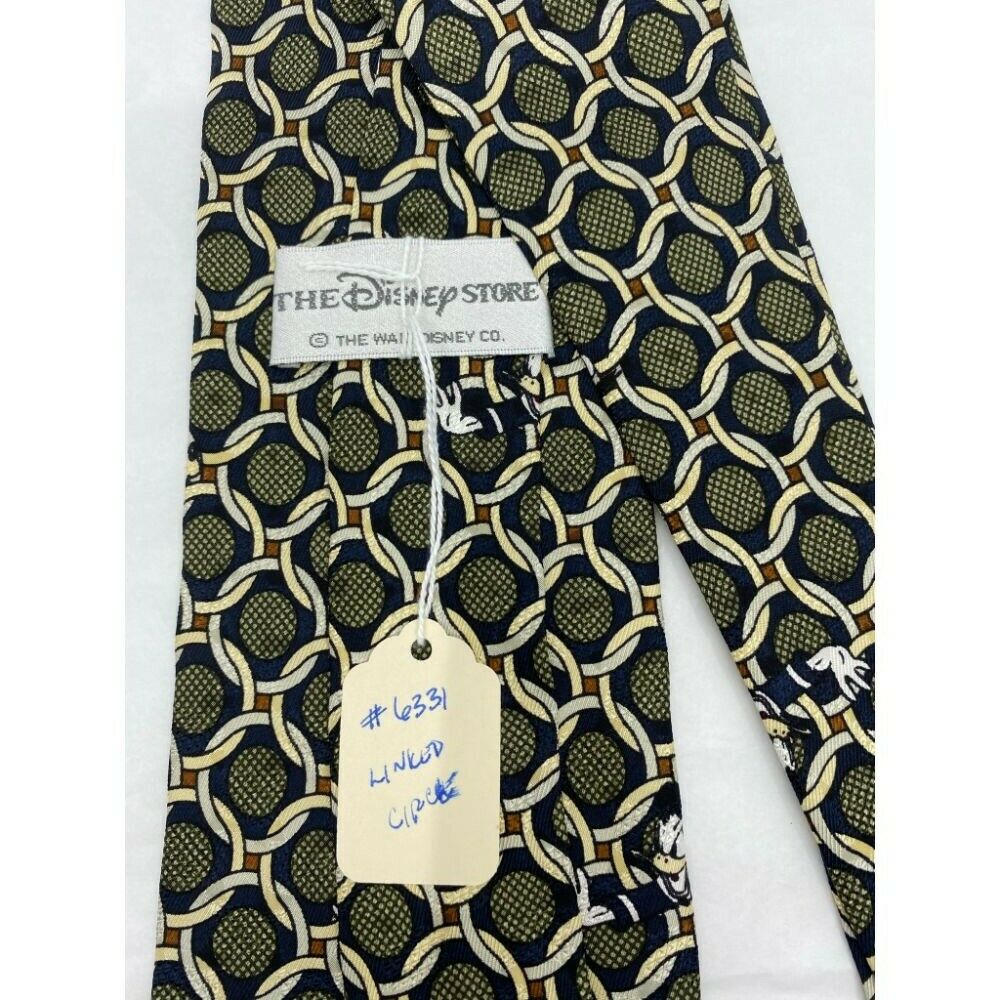 MICKEY MOUSE Disney Neck Tie Black Green Cream Hand Made 100% Silk