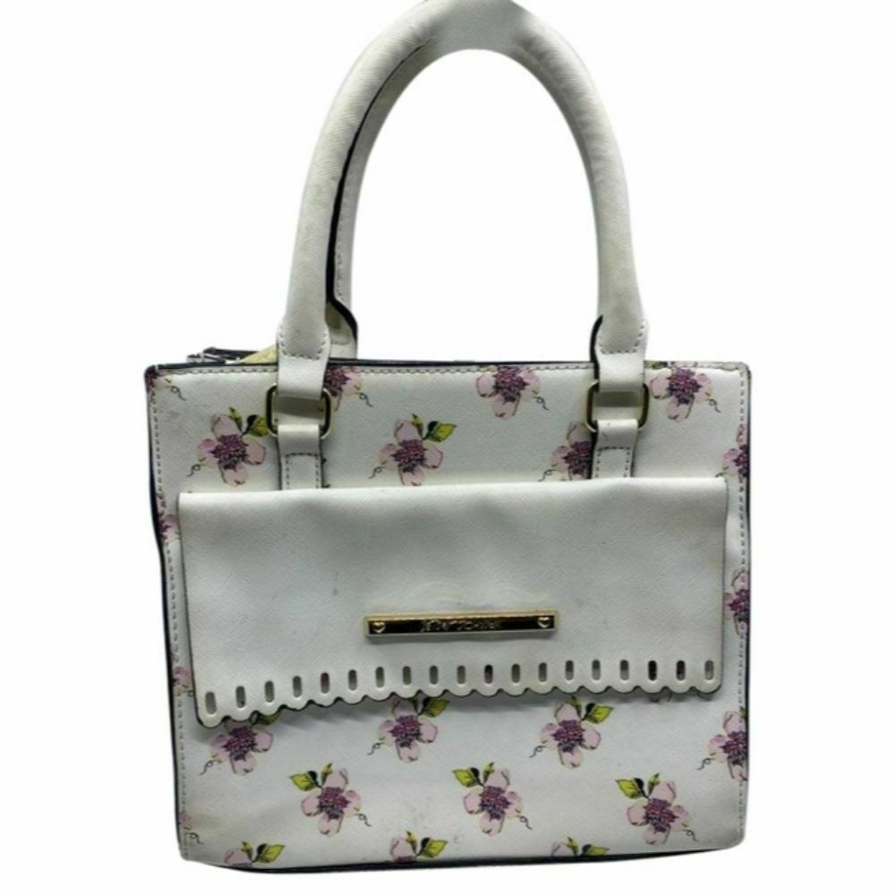 BETSEY JOHNSON Faux Leather White Embellished Tote Bag
