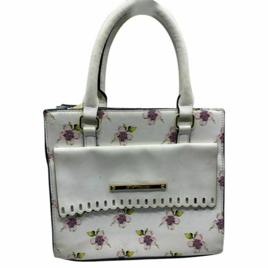 BETSEY JOHNSON Faux Leather White Embellished Tote Bag