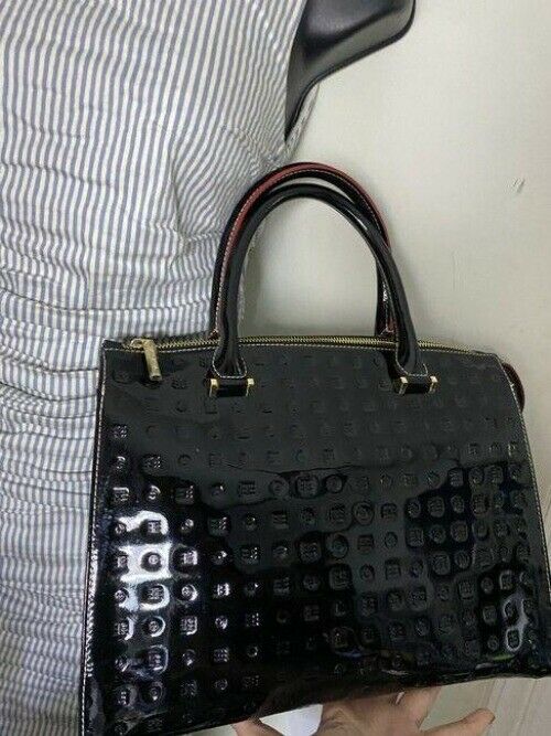Arcadia Handbag Made In Italy Black Patent Leather Tote