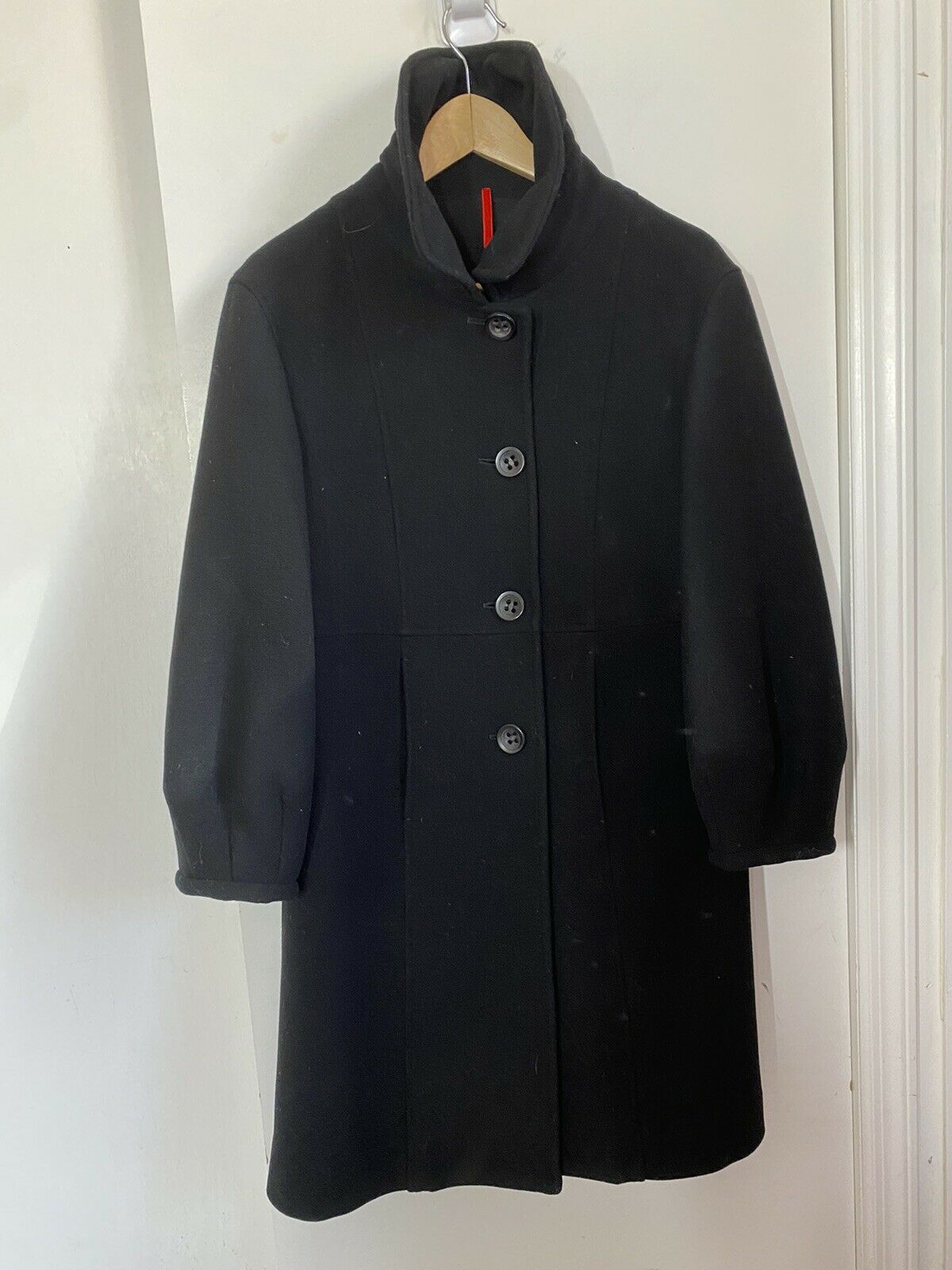 Msrp 2,400 PIAZZA SEMPIONE Black Wool Pea coat Jacket size 42 Small 6