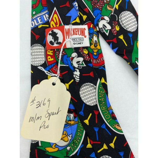 MICKEY MOUSE Disney Neck Tie Black Green Red Hand Made 100% Silk