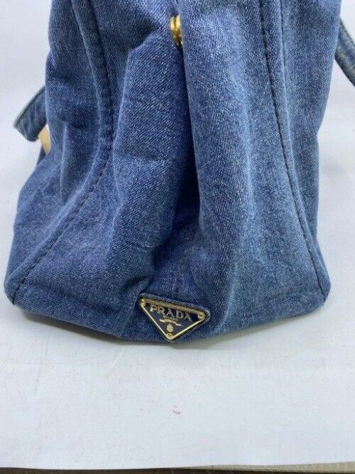 Prada Canapa Shoppers Tote Blue Denim Shoulder Bag