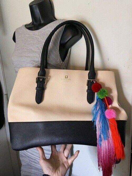 kate spade shopping xl w saffiano w detachable cream black leather tote