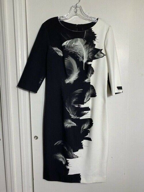 carolina herrera black and white new feather print short mid length workoffice d