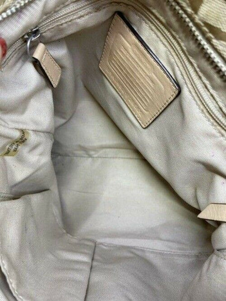 coach medium size beige tan jacquard fabric cross body bag