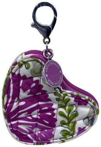 vera bradley purple white w heart shapped change purse clip cosmetic bag