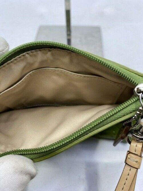 coach textured green patent leather wristlet