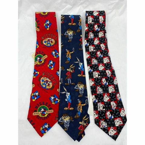 New Lot of 3 Neck tie Disney, Looney Tunes Blue Red White Total Msrp 75