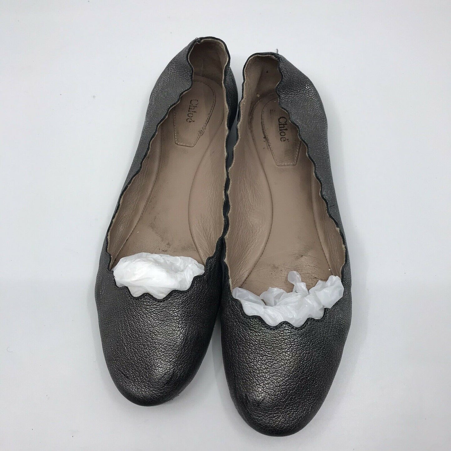 CHLOE Silver Scallop Ballet Flats 6.5