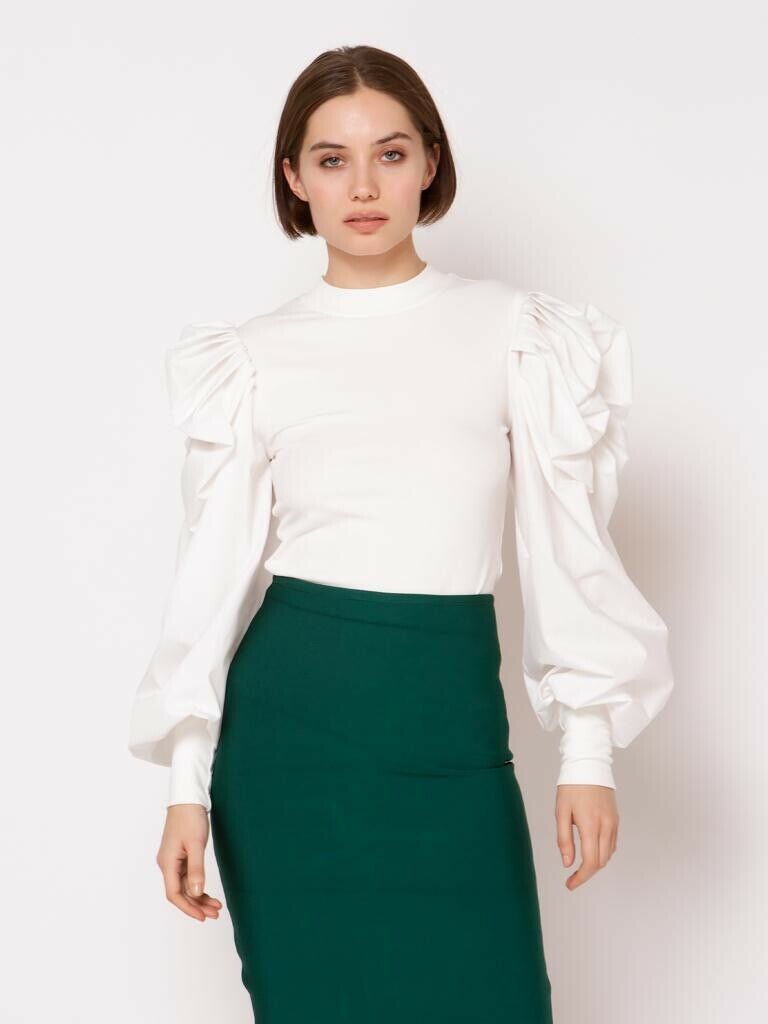 GRACIA NWT! White Ruffled LS top S/M/L