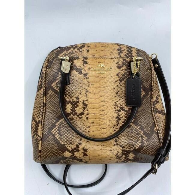 coach snake embossed print handbag beige brown leather cross body bag