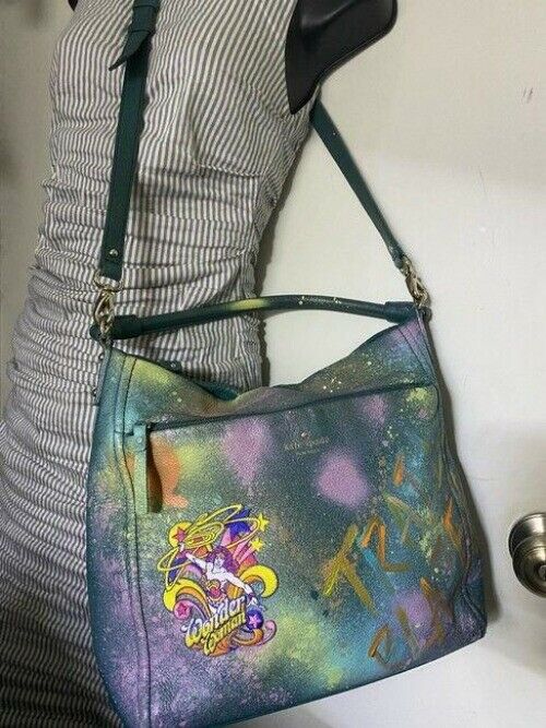 kate spade w hand shoulder customized by me w applique blue green shoulder bag