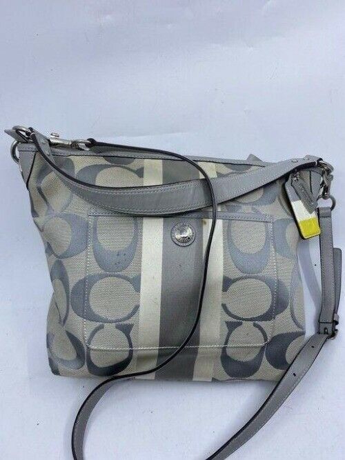 coach medium size gray jacquard fabric cross body bag