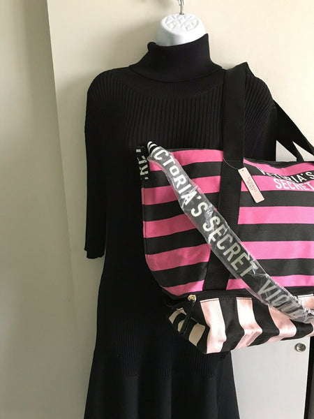 Victoria’s Secret XL Pink/Black Striped Tote Weekender Bag