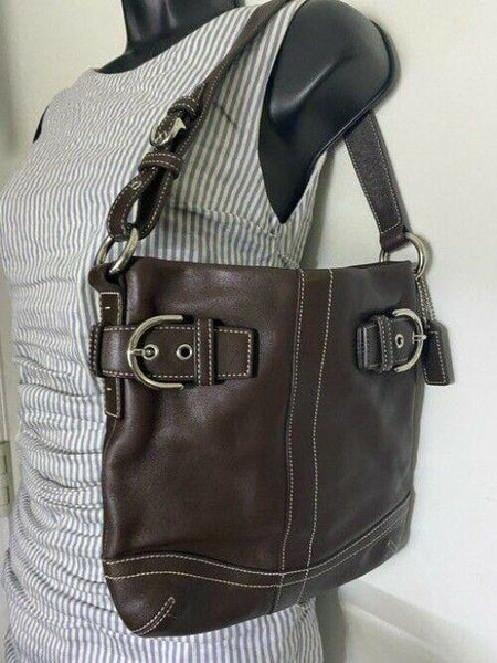 coach medium bag handbag brown leather shoulder bag