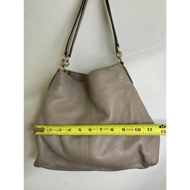 coach large eddie triple compartment beige leather shoulder bag
