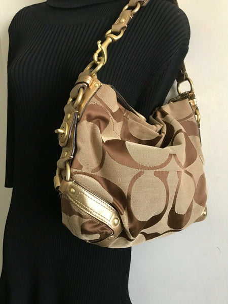 Coach Brown/ Khaki Signature Jacquard Fabric Handbag